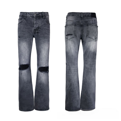 Men's Dark Grey Flare Jeans - Vintage Washed Denim with Classic Bootcut Fit