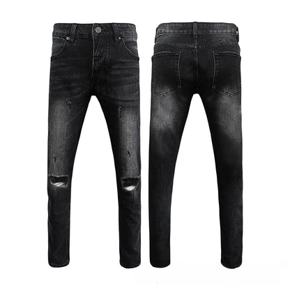 The Brand Sells American Vibe Pants Men's High Street Holes Slim Design High-end Black Jeans Boys