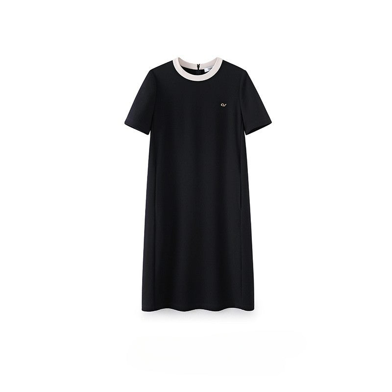 Robe à manches courtes en acétate drapée coupe slim de la série Little Black Dress été 2024