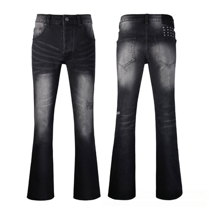 Men's Black & Grey Flare Jeans - Vintage Whisker Wash Denim with Classic Bootcut Fit